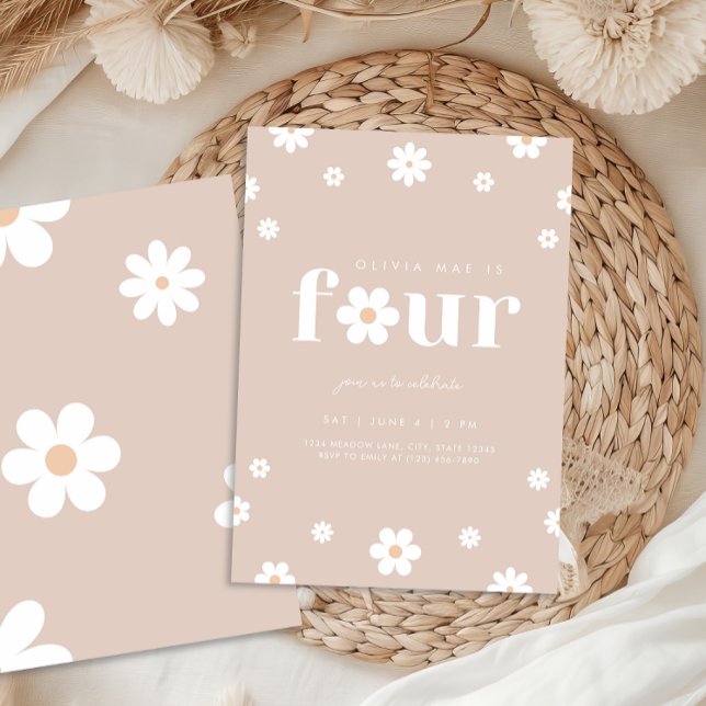 Boho Daisy Quatrième invitation à l'anniversaire (Créateur téléchargé)
