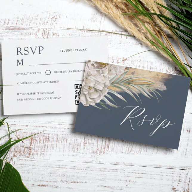 Boho Dark Blue Watercolor Floral RSVP (Créateur téléchargé)