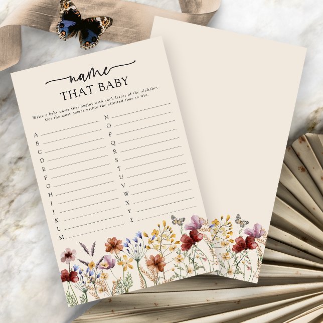 Boho, devine le prénom de bébé (Boho Floral Name That Baby Game Card by Painted Paperie
)