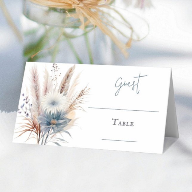 Boho d'hiver Mariage Floral | Carte White Place (Winter Boho Floral Wedding Place Card | White)