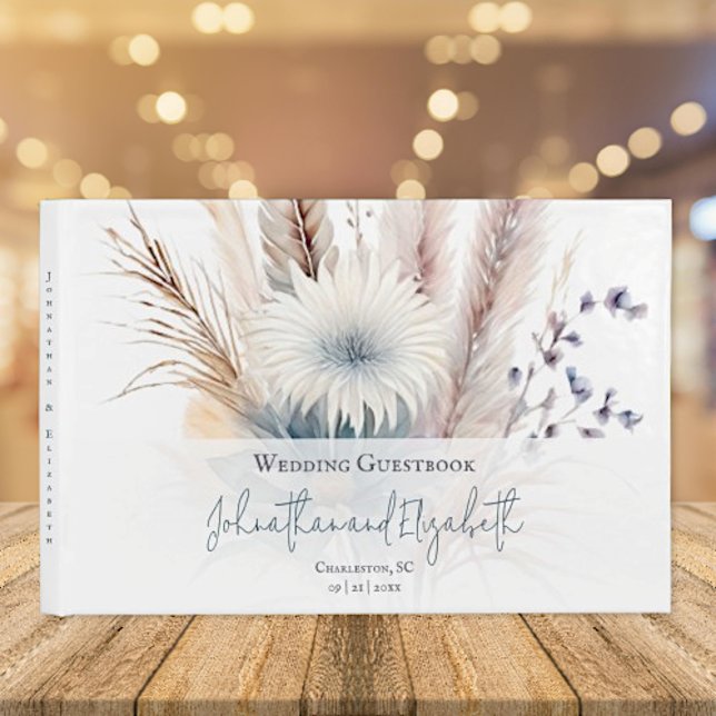 Boho d'hiver Mariage Floral | Livre d'invités blan (White Winter Boho Floral Wedding Guestbook)