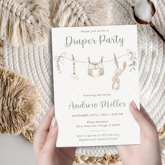 Boho Diaper Party Invitation personnalisée pour pa (Créateur téléchargé)