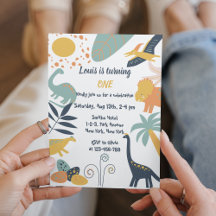 Boho Dinosaur Baby Birthday Party Invitation