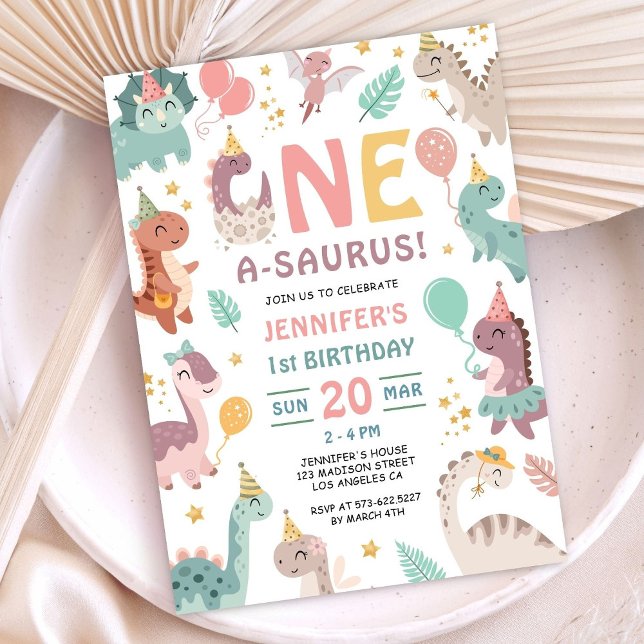 Boho Dinosaur Girl 1st Birthday Invitation (Créateur téléchargé)