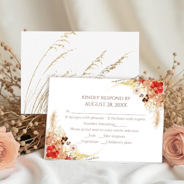 Boho doré Floral Mariage d'automne Cartes RSVP (Créateur téléchargé)