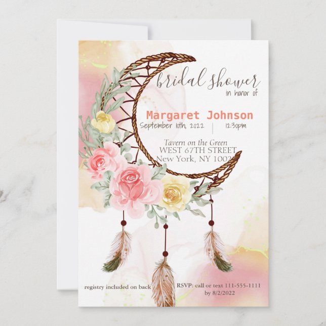 Boho Dream Catcher Invitation à la douche nuptiale (Devant)