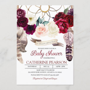 Boho Dreamcatcher Bourgogne Baby shower Invitation