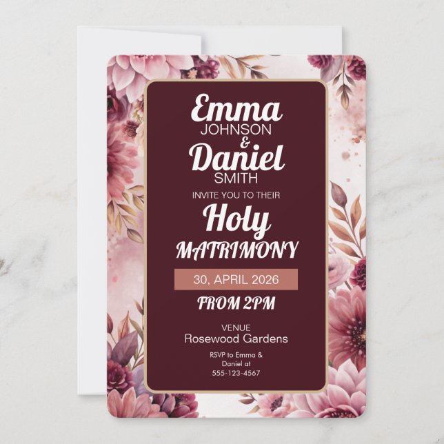 Boho Dreams Holy Matrimony Wedding Invitation (Devant)