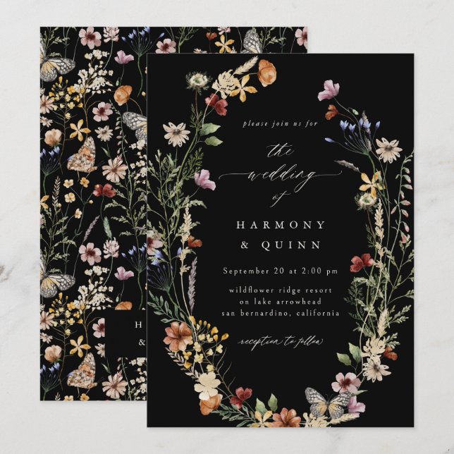 Boho Dried Floral Wildflower Wedding Invitation (Devant / Derrière)