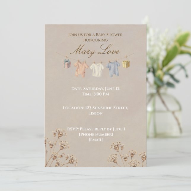 Boho Dried Flower Baby Shower Invitation (Debout devant)