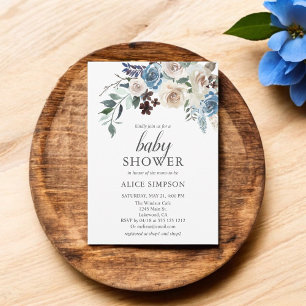 Boho Dusty Baby shower bleu Invitation