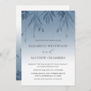 Boho Dusty Bleu Pressé Foliage Mariage Invitation
