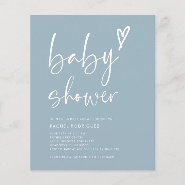 Boho Dusty Blue Boy Baby shower Invitation (Devant)