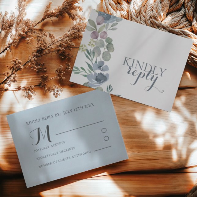 Boho Dusty Blue Floral Mariage RSVP  (Créateur téléchargé)