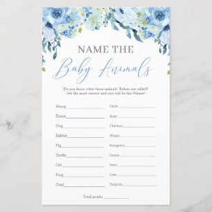 Boho Dusty Blue Floral Nom Les Bébés Animaux