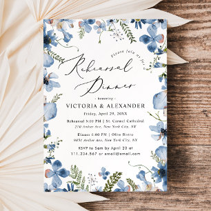 Boho Dusty Blue Floral Rehearsal Dîner Invitation