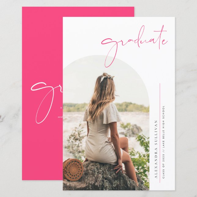 Boho Dusty Blue Minimalist Arch Photo Graduation (Devant / Derrière)