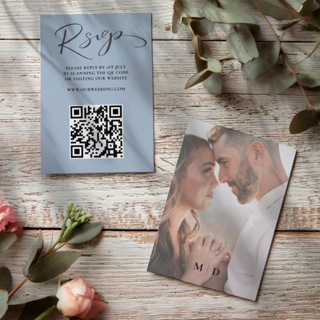 Boho Dusty Blue QR Code RSVP Mariage (Créateur téléchargé)