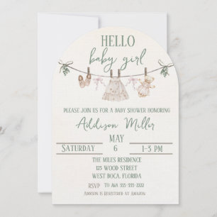 Boho Earth Rose Girl Baby shower Invitation
