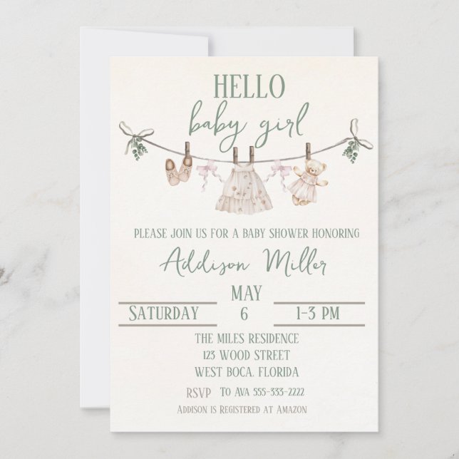 Boho Earth Rose Girl Baby shower Invitation (Devant)