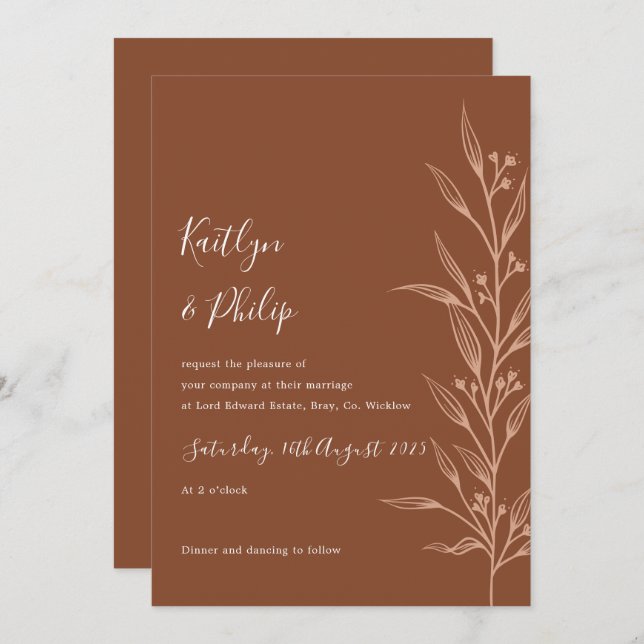 Boho Earthy Botanical Elegant Ivory Invitation (Devant / Derrière)