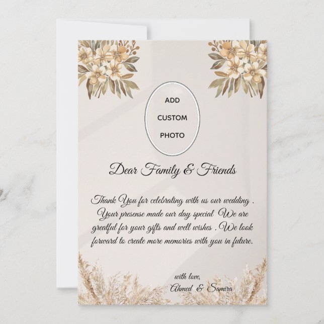 Boho Elegant Rustic Floral Mariage Carte de remerc (Devant)