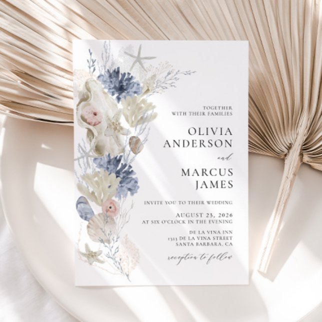 Boho Élégant Sur La Faire-part de mariage Bleue Pl (Front)