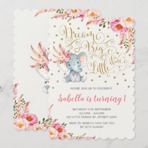 Boho Elephant Anniversaire Invitation rêve Big Flo