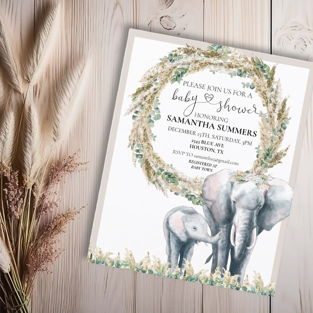 Boho Elephant Mère Pampas Baby shower en herbe (Créateur téléchargé)