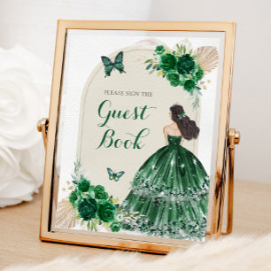 Boho Emerald Green Quinceañera Livre d'or