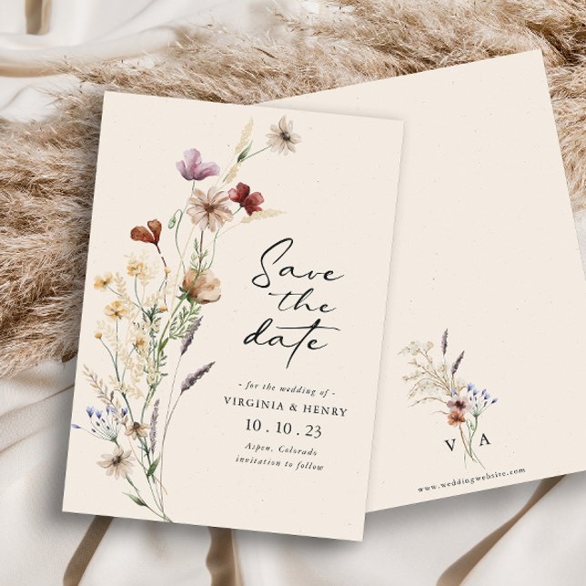 Boho Enregistrer La Carte Plat Date (Elegant Boho Wildflowers Wedding Save The Dates
 by Painted Paperie
)