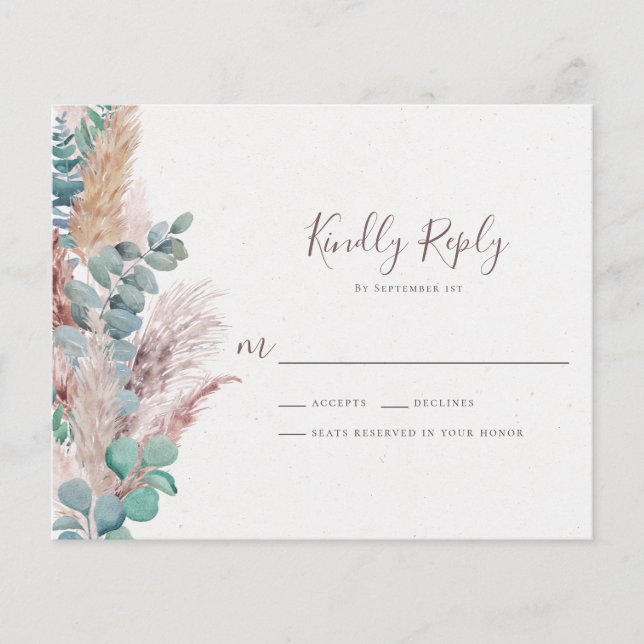 Boho Eucalyptus Naturel Pampas Mariage Grass RSVP (Devant)