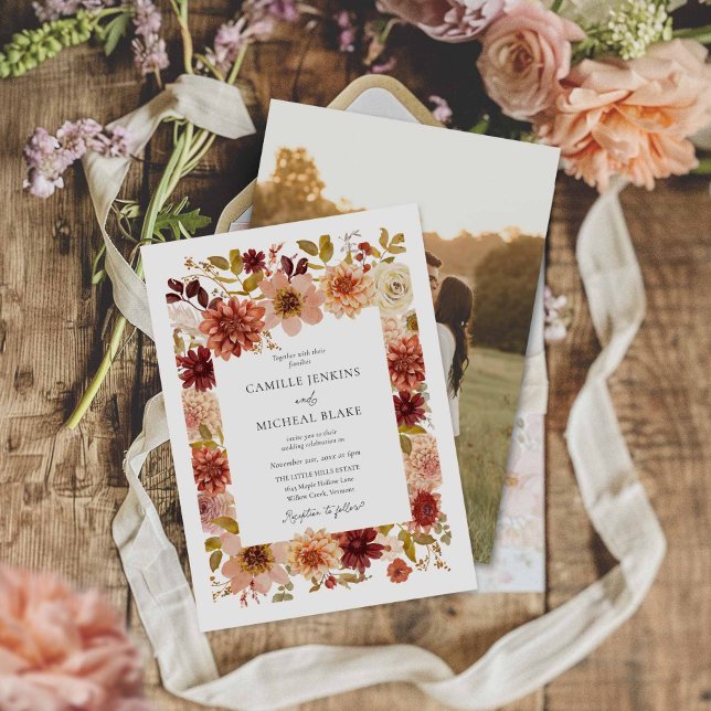 Boho Fall Botanical Mariage Photo Invitation (Rustic Botanical Fall Photo Wedding invite)