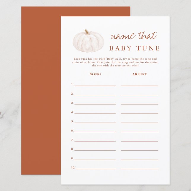 Boho Fall Citrouille Nom That Tune Baby shower Jeu (Devant / Derrière)