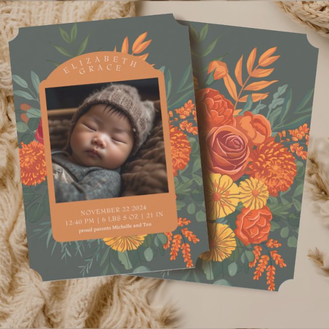 Boho Fall Floral Border Baby Faire-part de naissan (Créateur téléchargé)