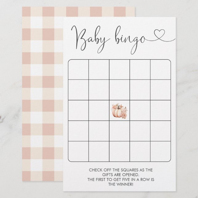 Boho Fall Floral Citrouille Baby shower Bingo Jeu (Devant / Derrière)