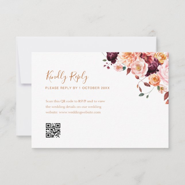 boho fall floral qr code rsvp carte (Devant)