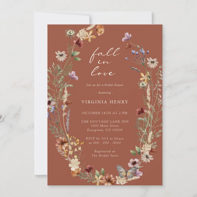 Boho Fall In Love Bridal Shower Invitation (Devant)