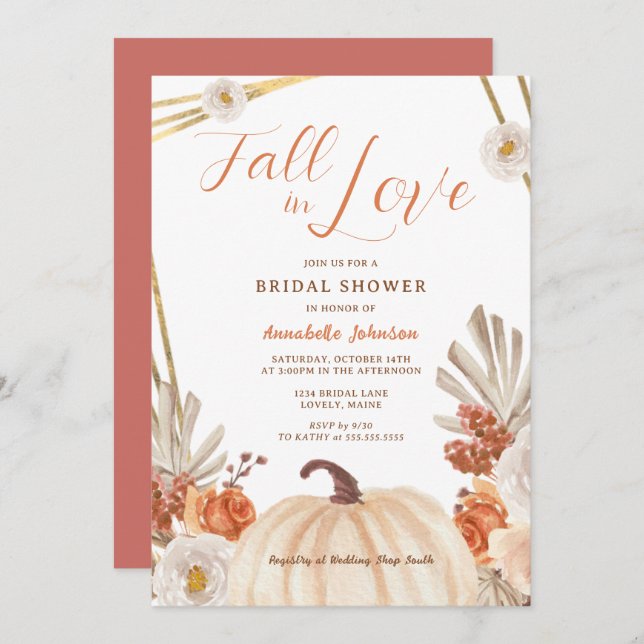 Boho Fall in Love Bridal Shower Invitation (Devant / Derrière)