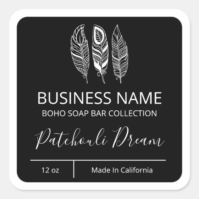 Boho Feather Black Soap Bar Étiquettes (Devant)