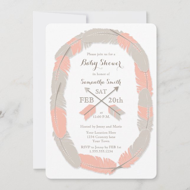 Boho Feather et Arrow Girl Baby shower Invitation (Devant)