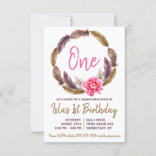 Boho Feather et Floral Wreath Invitation Anniversa