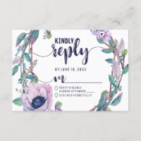 Boho Feather & Floral Wreath Mariage Réponse RSVP