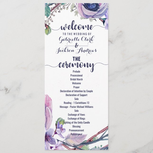 Boho Feather & Floral Wreath Wedding Programme (Devant)