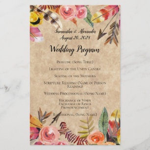 Boho Feathers Flèches Fleurs Mariage rustique