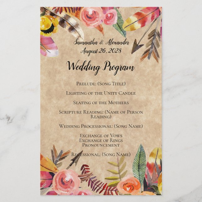 Boho Feathers Flèches Fleurs Mariage rustique (Devant)