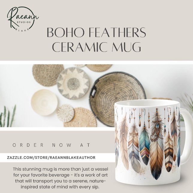 Boho Feathers Mug en céramique (Créateur téléchargé)