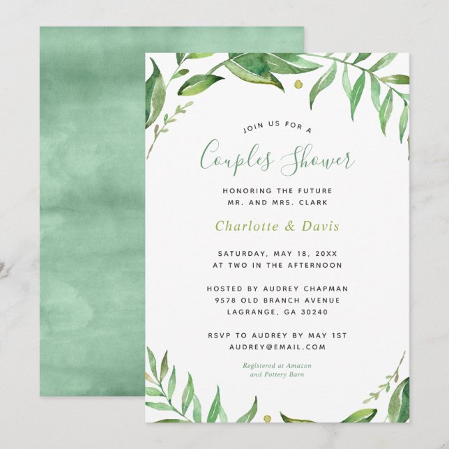 Boho Feuille Couples Douche Invitation (Devant / Derrière)
