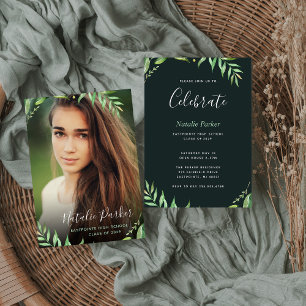 Boho Feuille Photo Graduation Invitation