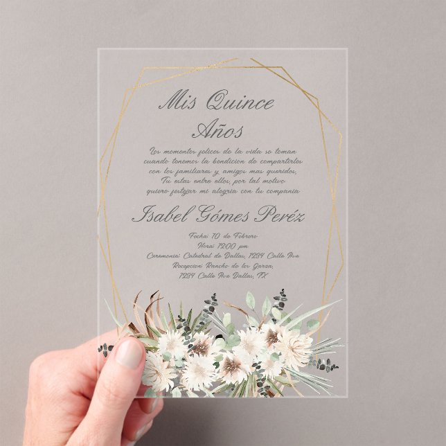 Boho flacrylique Quinceanera invitation (In situ (ordinateur de poche))